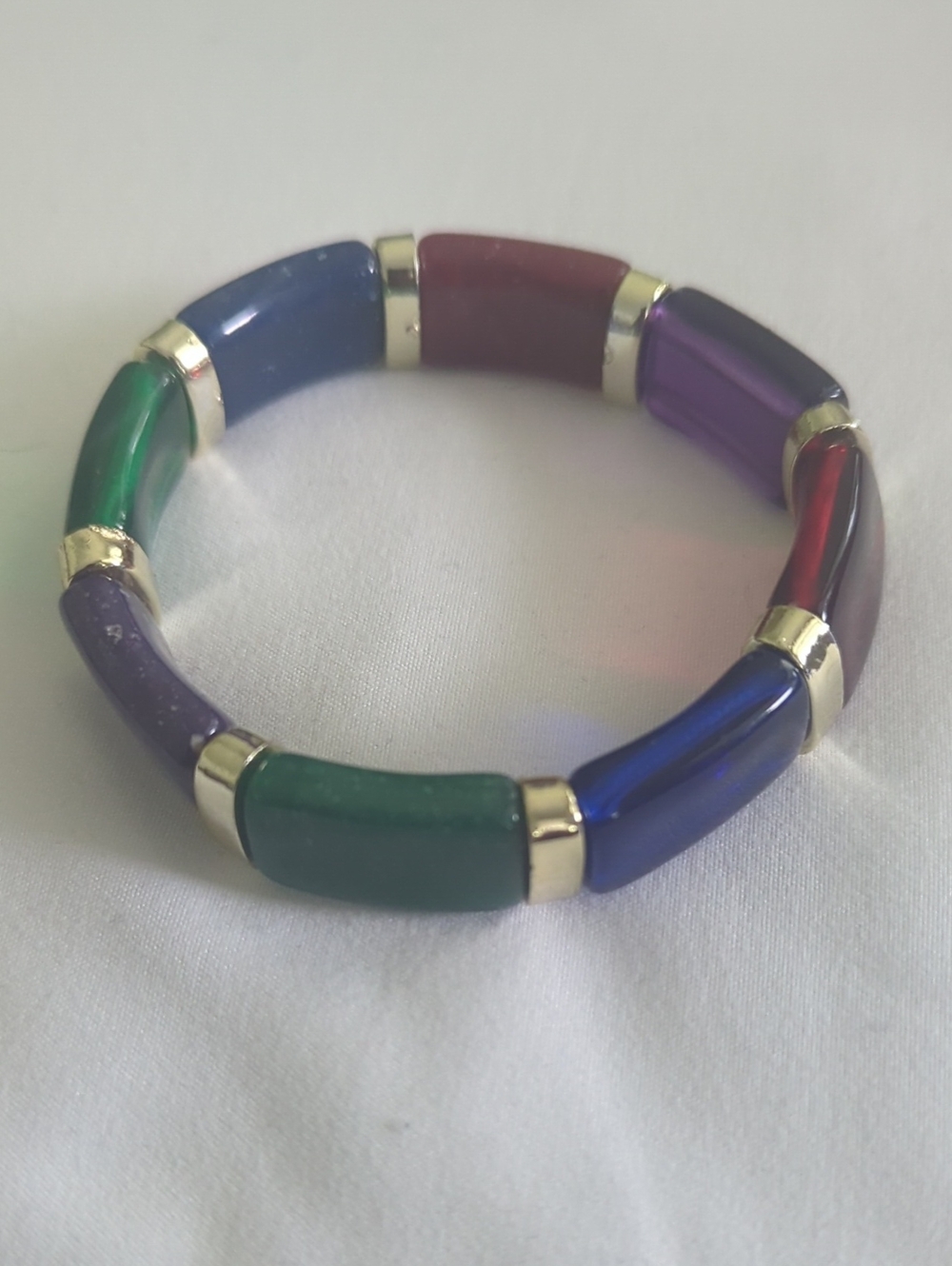 Multicolor Resin Segment Stretch Bracelet with Gold Accents